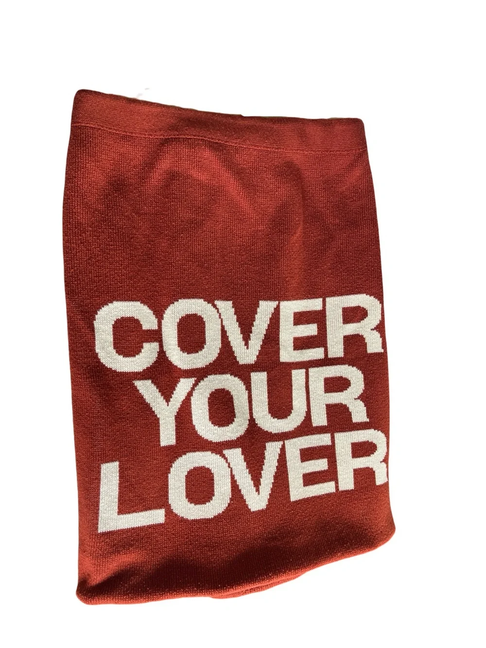 Vintage 70s Cover Your Lover Afghan Throw Blanket Novelty Knit Burnt Orange